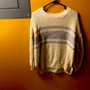 American eagle sweater, gray with light blue stripes